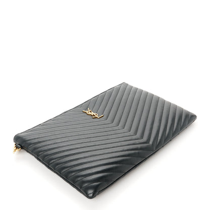 Saint Laurent Calfskin Matelasse Chevron Monogram Document Holder Black 4 of 8