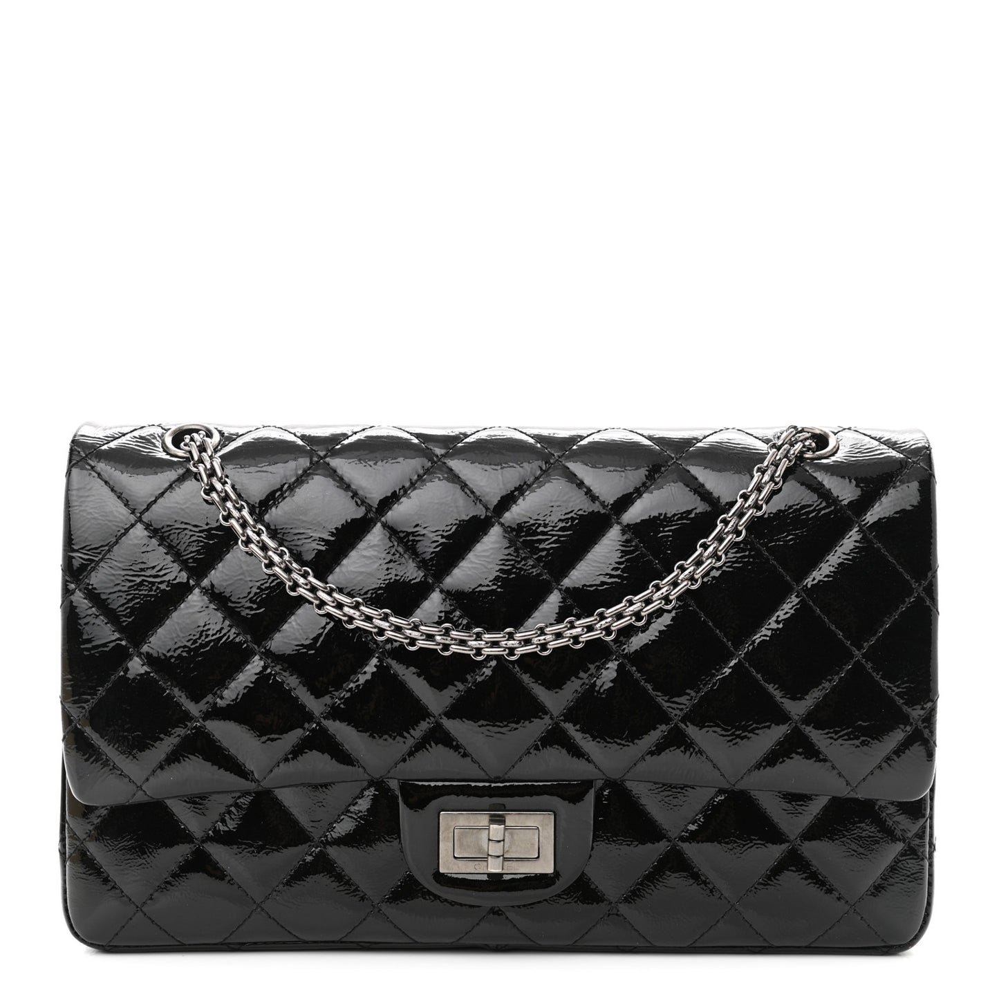Distressed Patent Quilted 2.55 Reissue 227 Flap Black