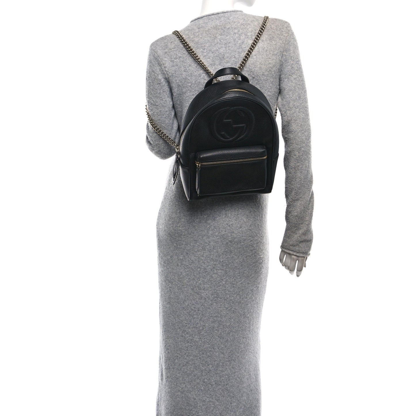 Pebbled Calfskin Soho Chain Backpack Black