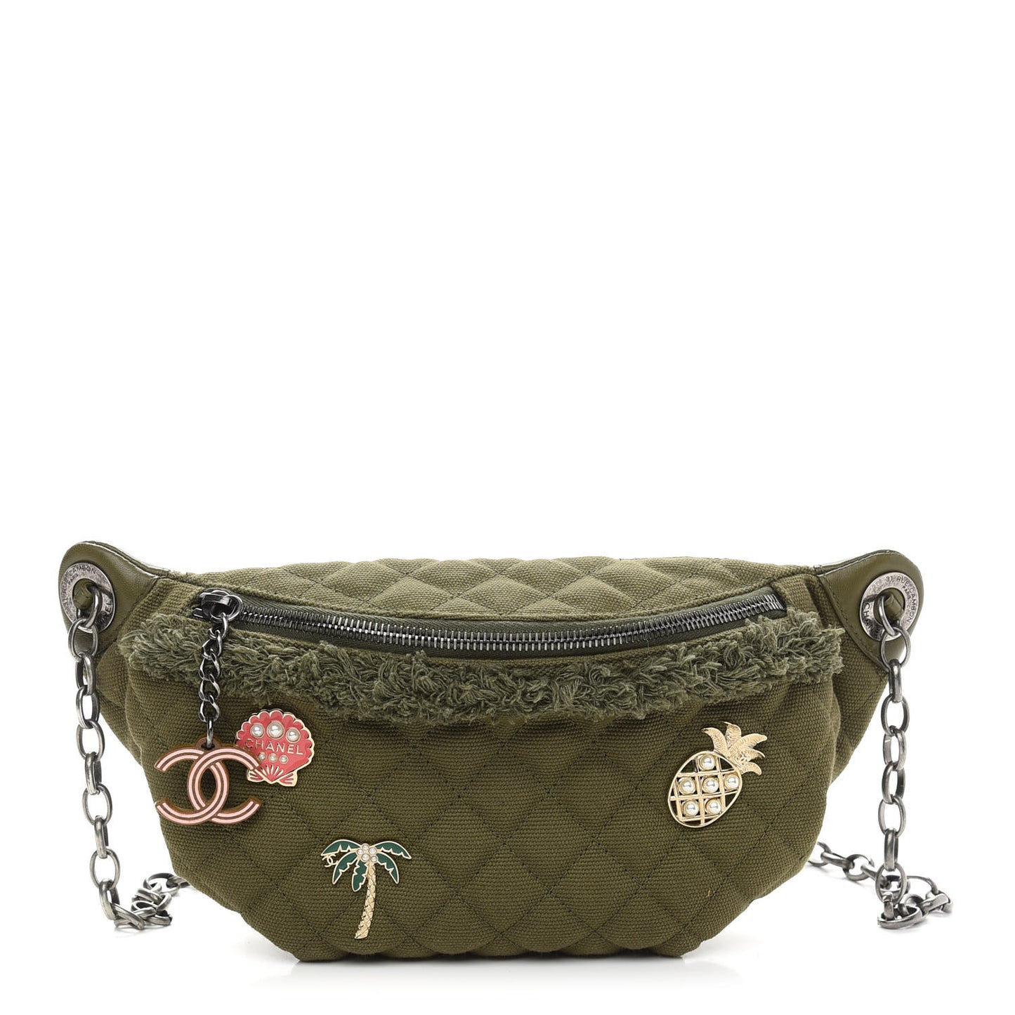 Canvas Lambskin Quilted Coco Cuba Charms Waist Bag Khaki