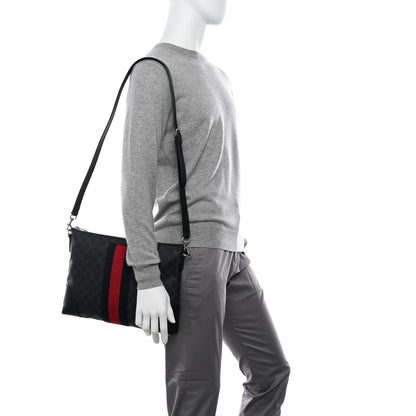 Gucci Soft GG Supreme Monogram Appia Calfskin Web East West Messenger Bag Black Grey 2 of 11