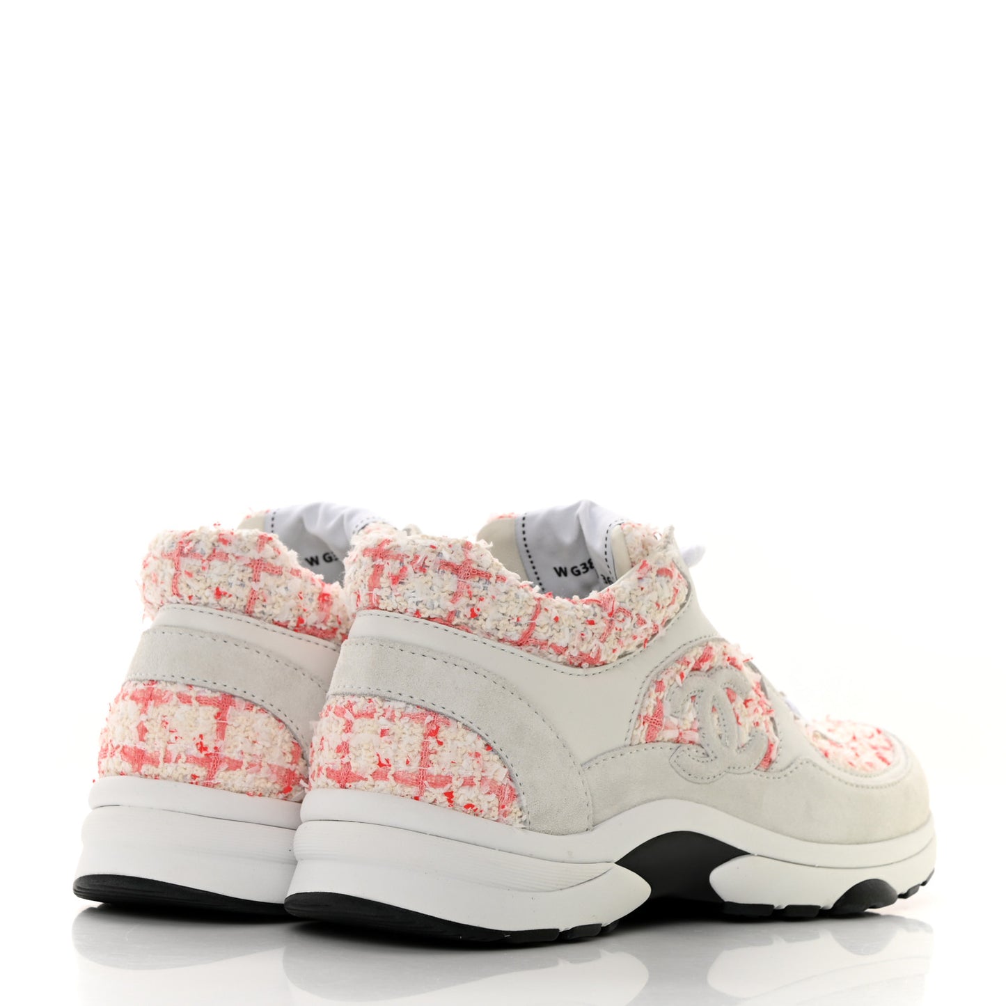 Tweed Suede Calfskin Womens CC Sneakers 36 Pink Ecru
