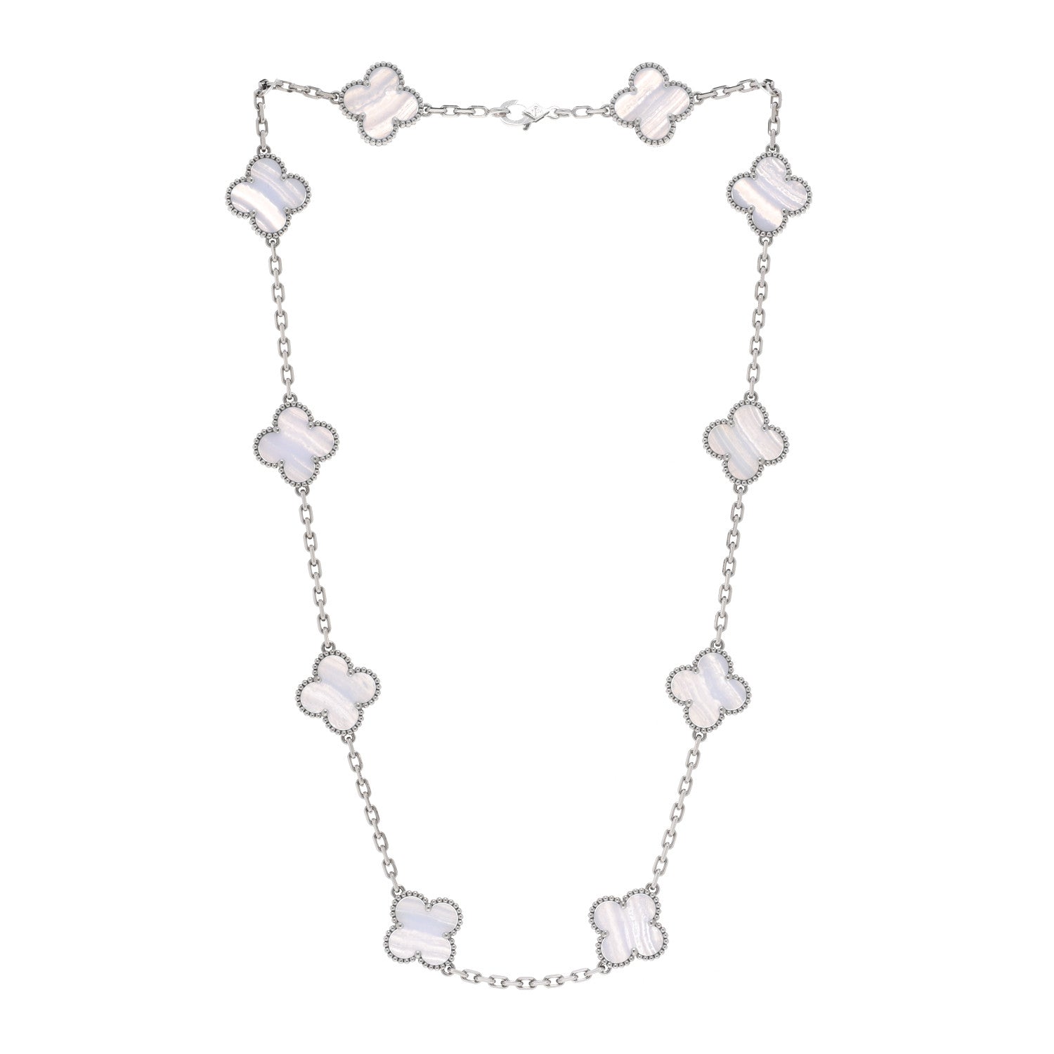 Van Cleef & Arpels 18K White Gold Chalcedony 10 Motifs Vintage Alhambra Necklace 3 of 5