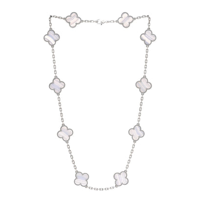 Van Cleef & Arpels 18K White Gold Chalcedony 10 Motifs Vintage Alhambra Necklace 3 of 5