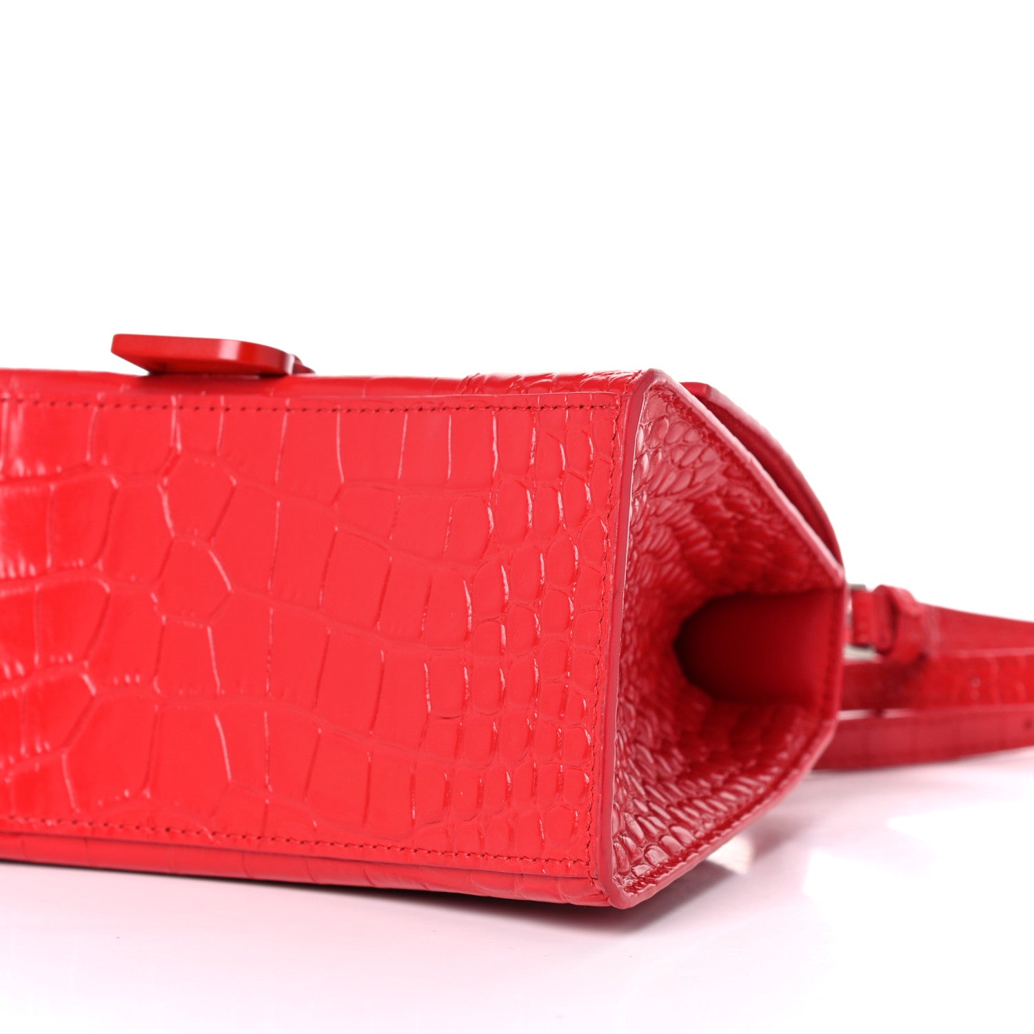 Balenciaga Shiny Calfskin Tonal B Crocodile Embossed Small Hourglass Top Handle Bag Bright Red 9 of 17