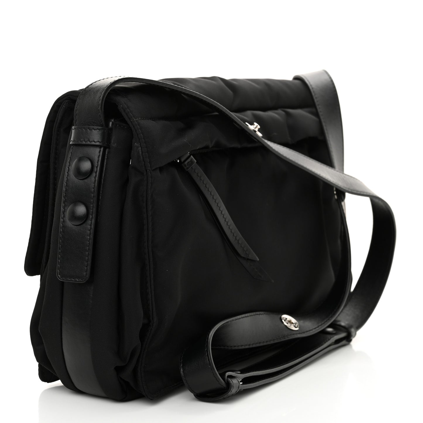 Re-Nylon Vitello Padded Large Flap Shoulder Bag Black