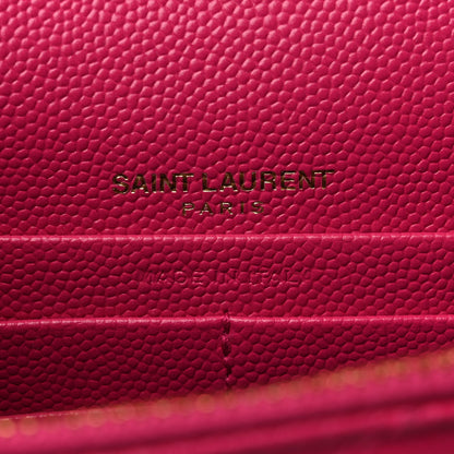 Saint Laurent Grain De Poudre Matelasse Chevron Monogram Envelope Chain Wallet Fresh Fuchsia 6 of 8