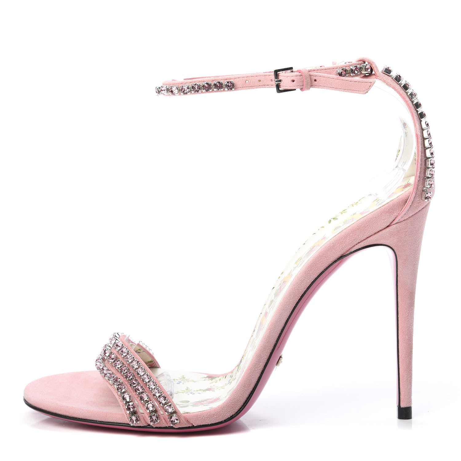 Gucci Kid Scamosciato Crystal Ankle Strap High Heel Sandals 38.5 Light Rose Light Peonia 1 of 9