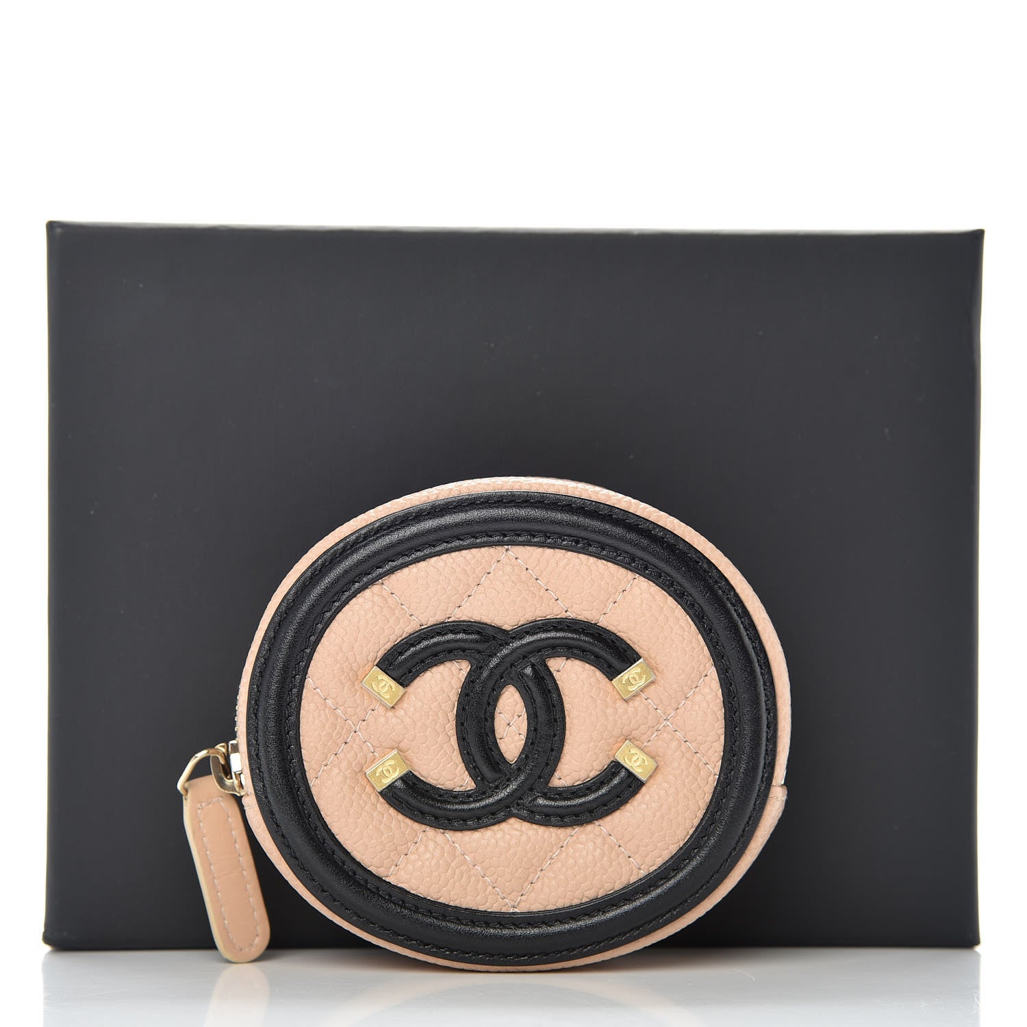 Chanel Caviar Quilted Filigree Zip Around Classic Coin Purse Beige Black 8 of 8
