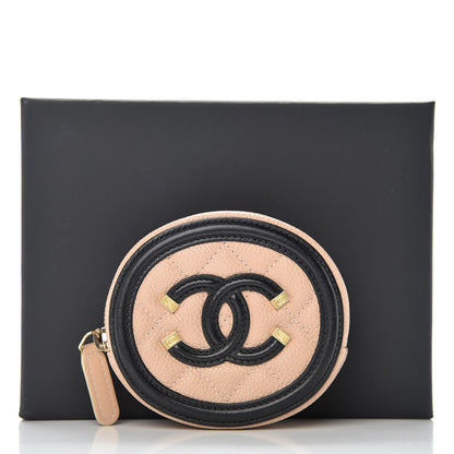 Chanel Caviar Quilted Filigree Zip Around Classic Coin Purse Beige Black 8 of 8
