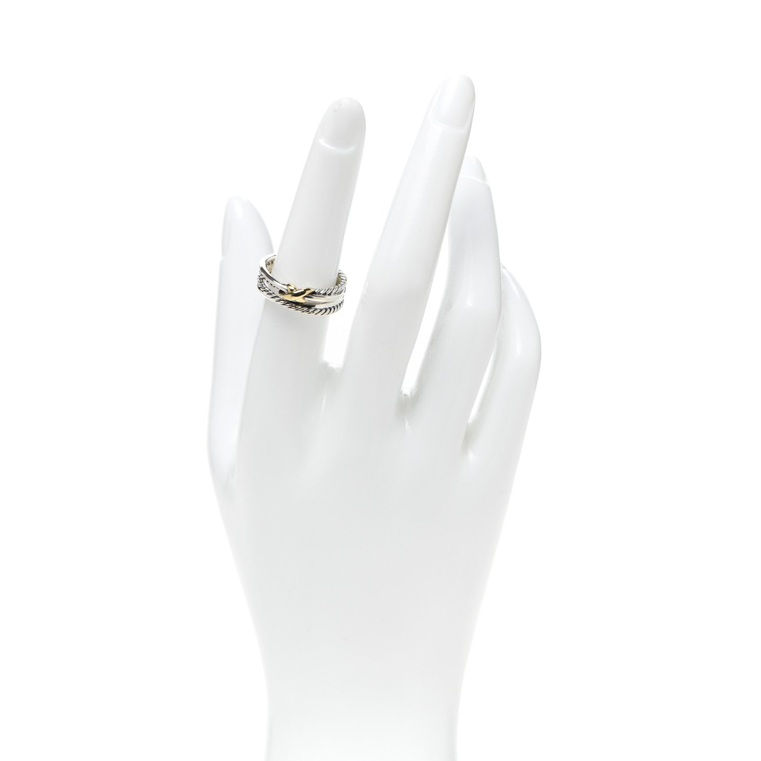 David Yurman Sterling Silver 18K Yellow Gold 6mm X Crossover Ring 54 6.75 2 of 4
