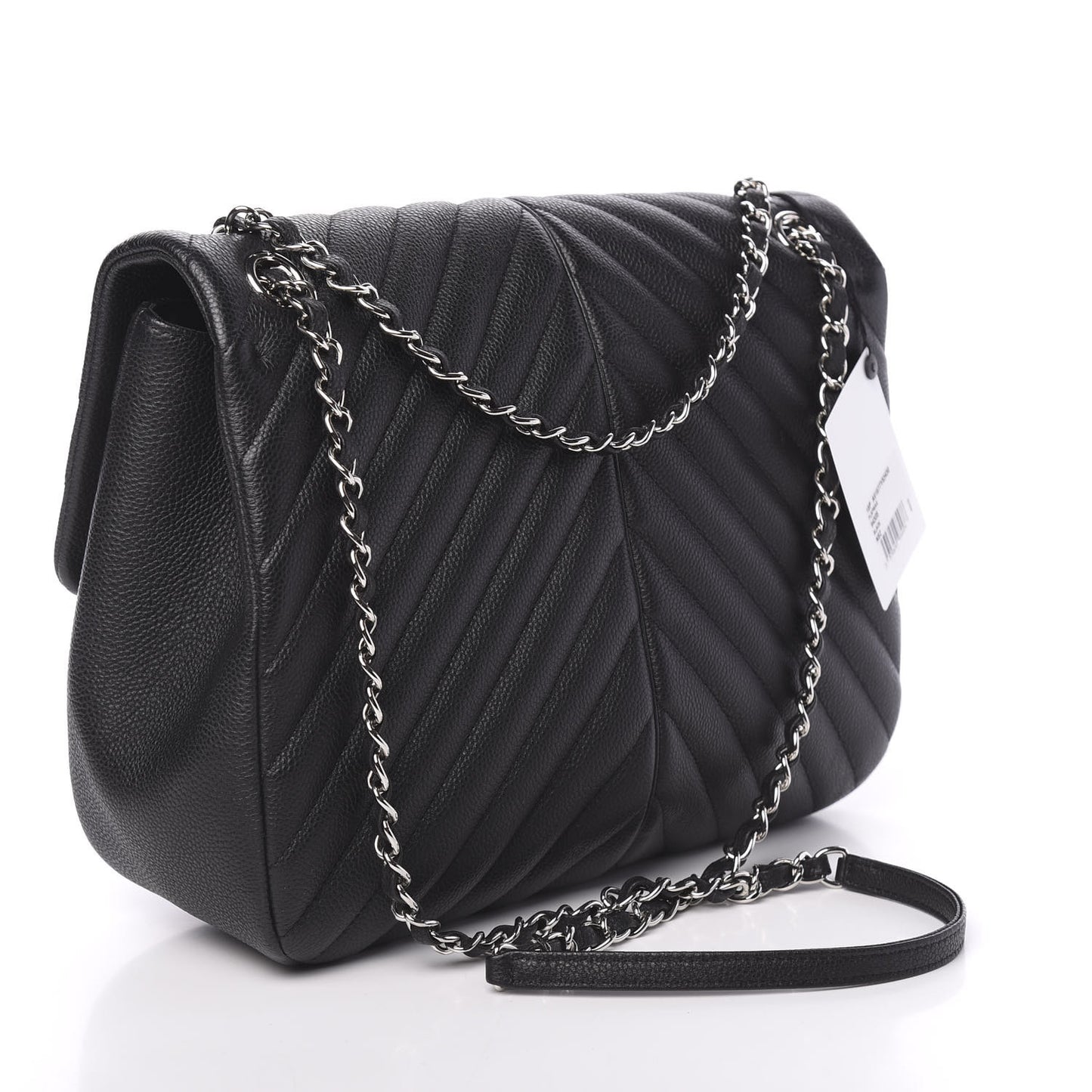 Caviar Chevron Quilted Large Puffy CC Flap Black