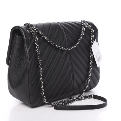 Chanel Caviar Chevron Quilted Large Puffy CC Flap Black 3 of 11