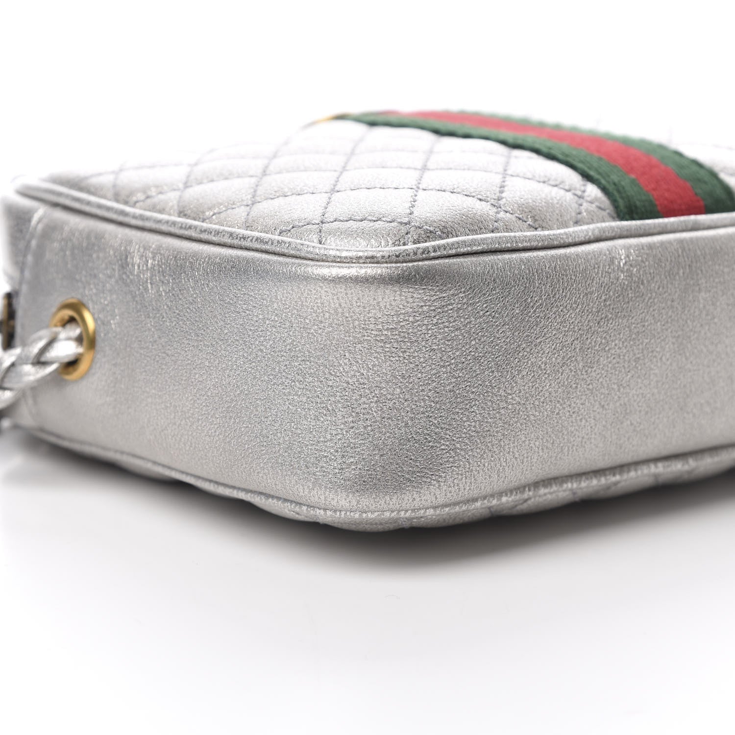 Gucci Laminated Nappa Web Trapuntata Mini GG Shoulder Bag Argento 9 of 11