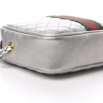 Gucci Laminated Nappa Web Trapuntata Mini GG Shoulder Bag Argento 9 of 11