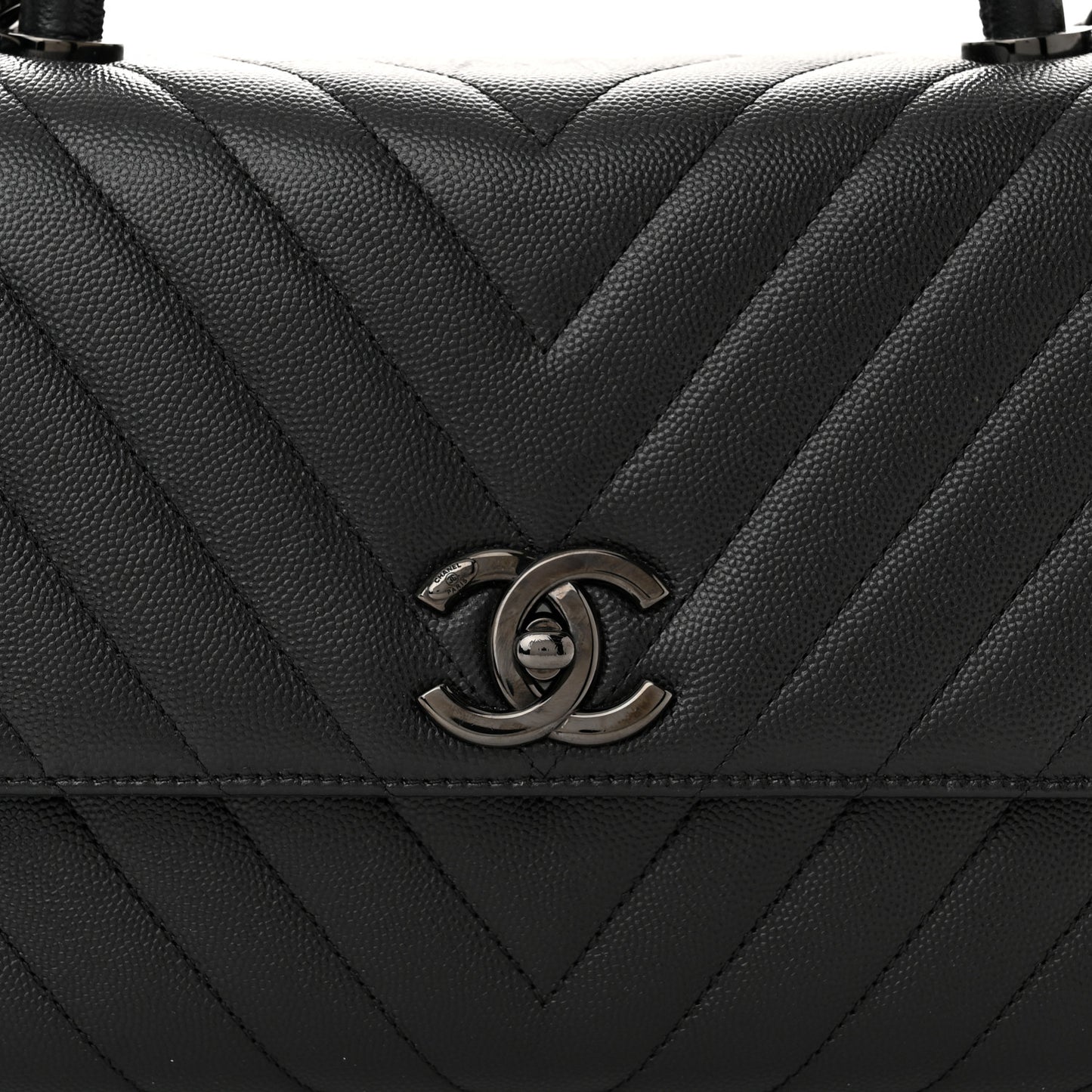 Caviar Chevron Quilted Small Coco Handle Flap So Black