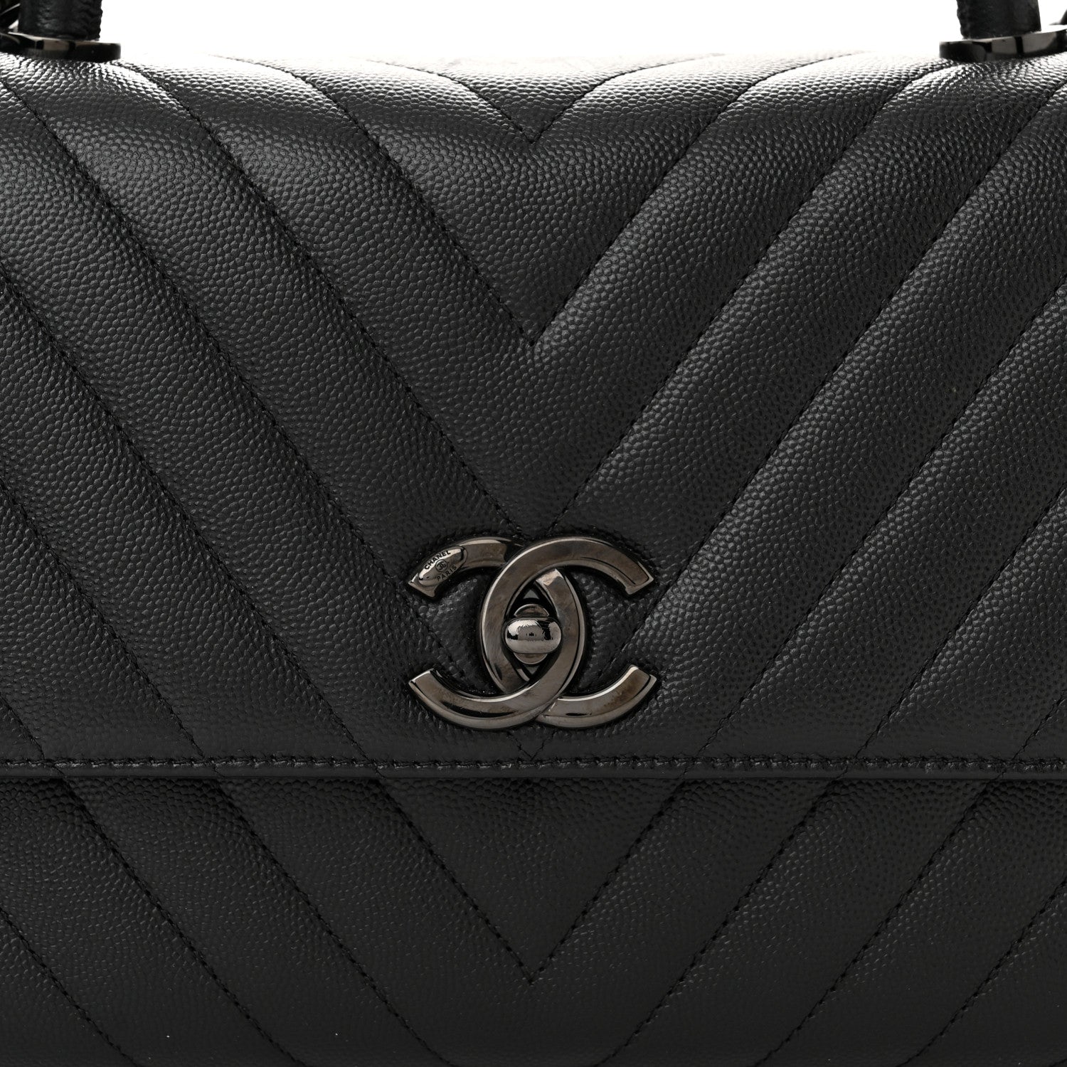 Chanel Caviar Chevron Quilted Small Coco Handle Flap So Black 8 of 10