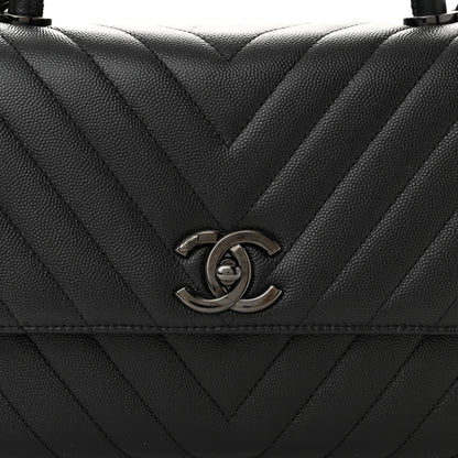 Chanel Caviar Chevron Quilted Small Coco Handle Flap So Black 8 of 10