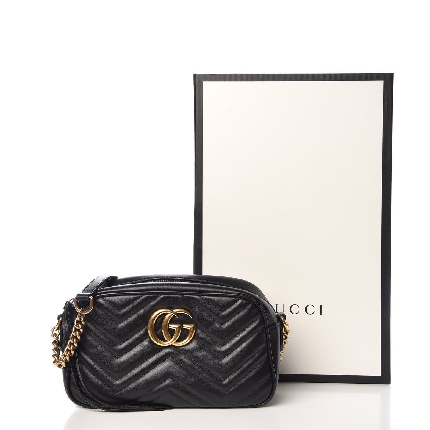 Calfskin Matelasse Small GG Marmont Chain Shoulder Bag Black