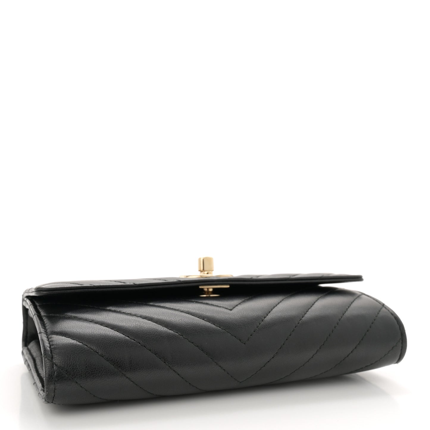 Lambskin Chevron Quilted Trendy CC Wallet On Chain WOC Black