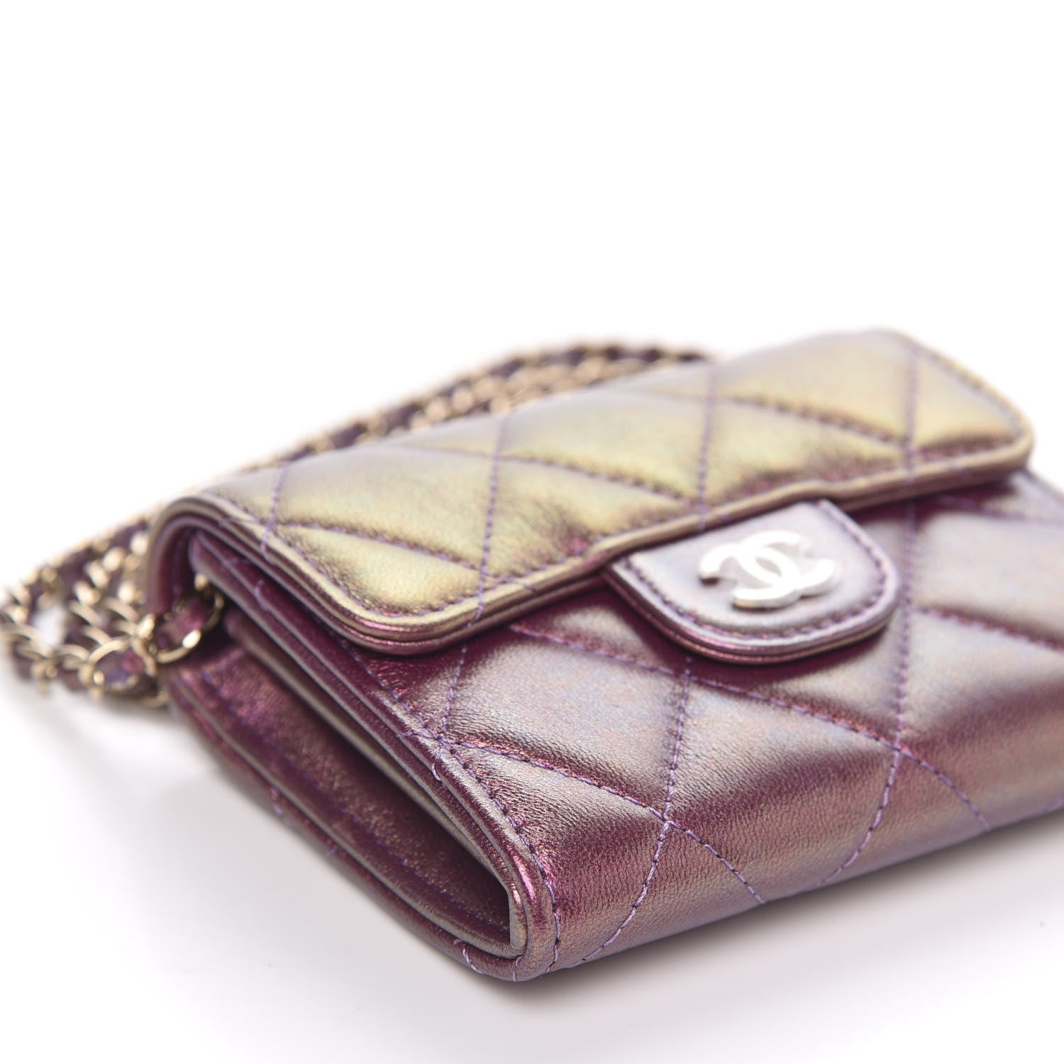 Chanel Iridescent Lambskin Quilted Flap Card Holder On Chain Purple 9 of 11