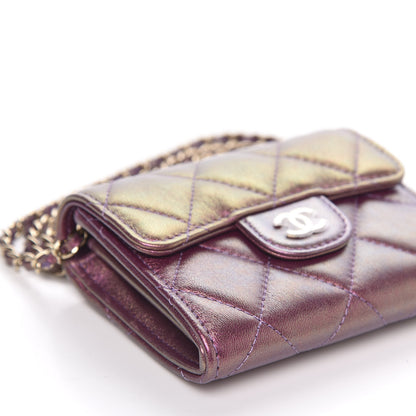 Chanel Iridescent Lambskin Quilted Flap Card Holder On Chain Purple 9 of 11