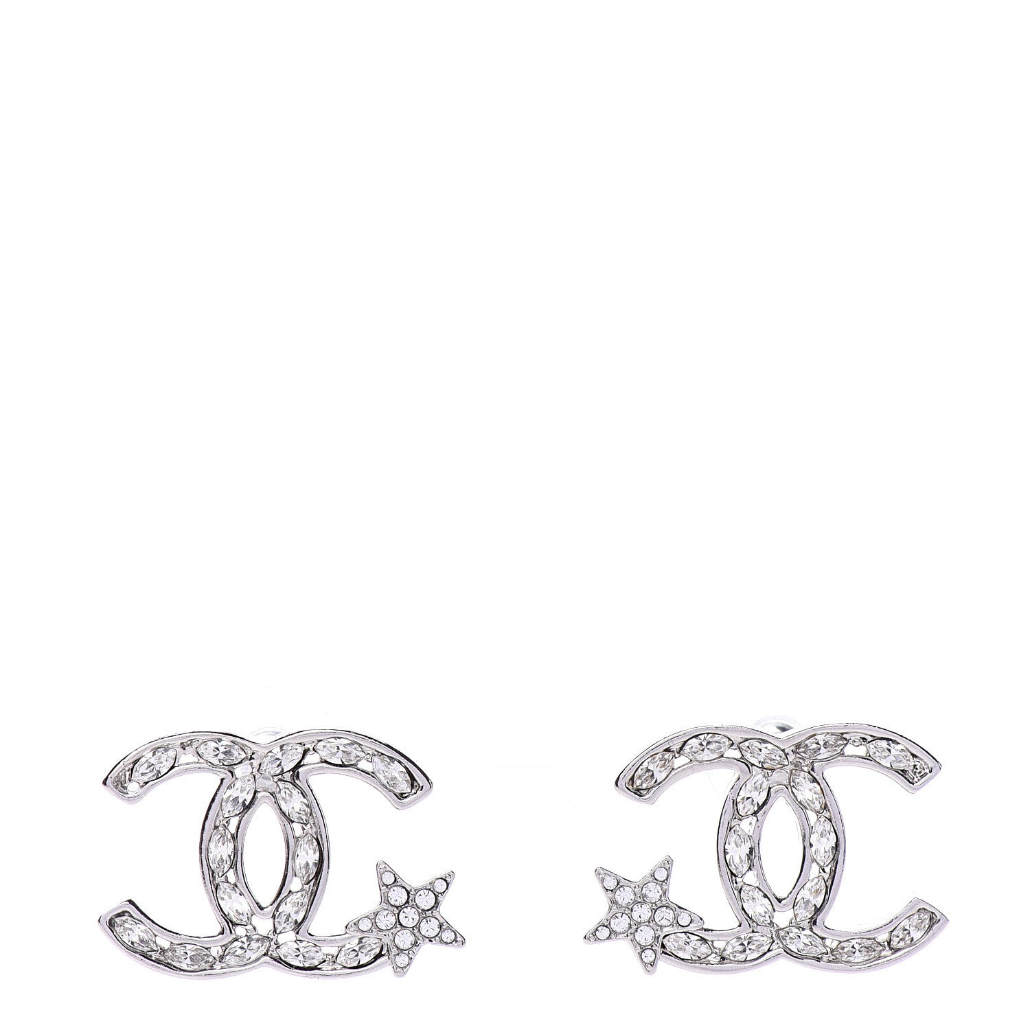 Chanel Crystal CC Starfall Earrings Silver 1 of 5