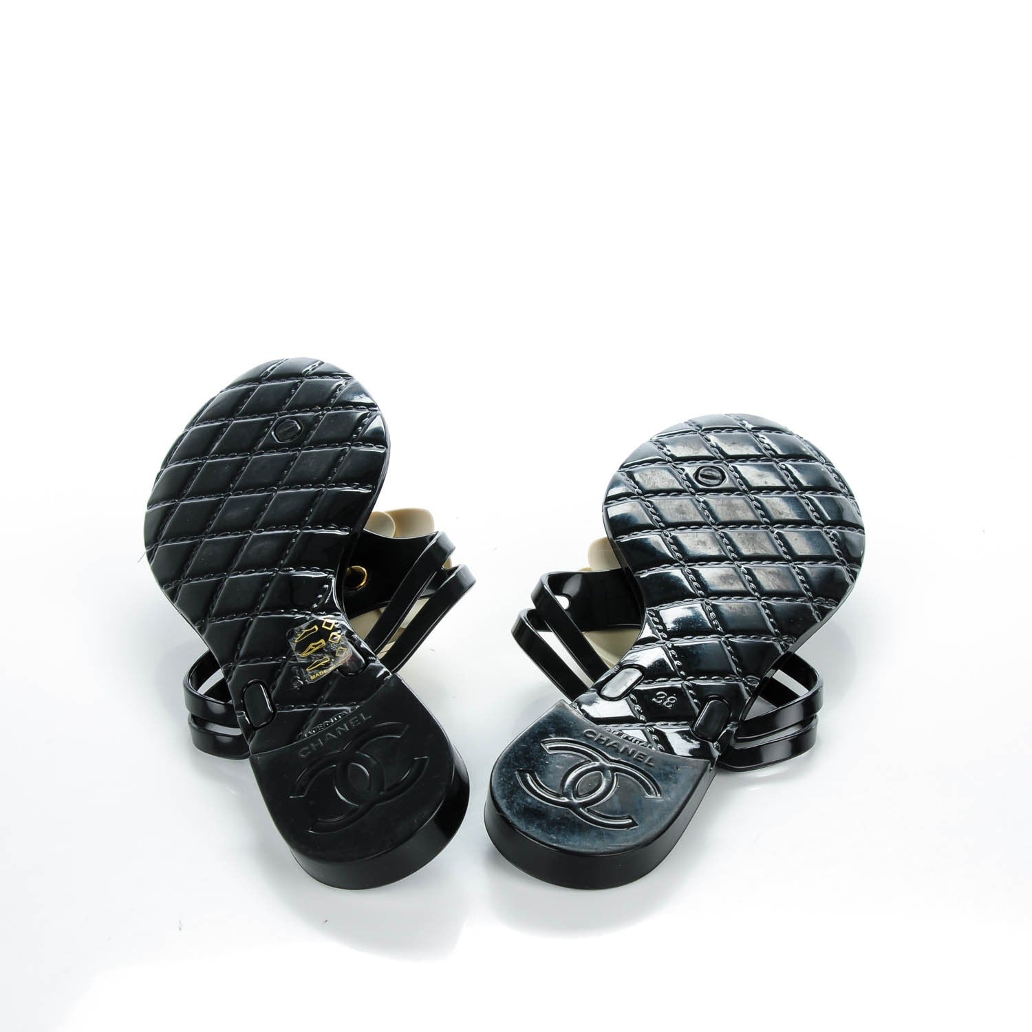 Chanel Jelly Camellia Thong Sandals 38 Black Ivory 10 of 16