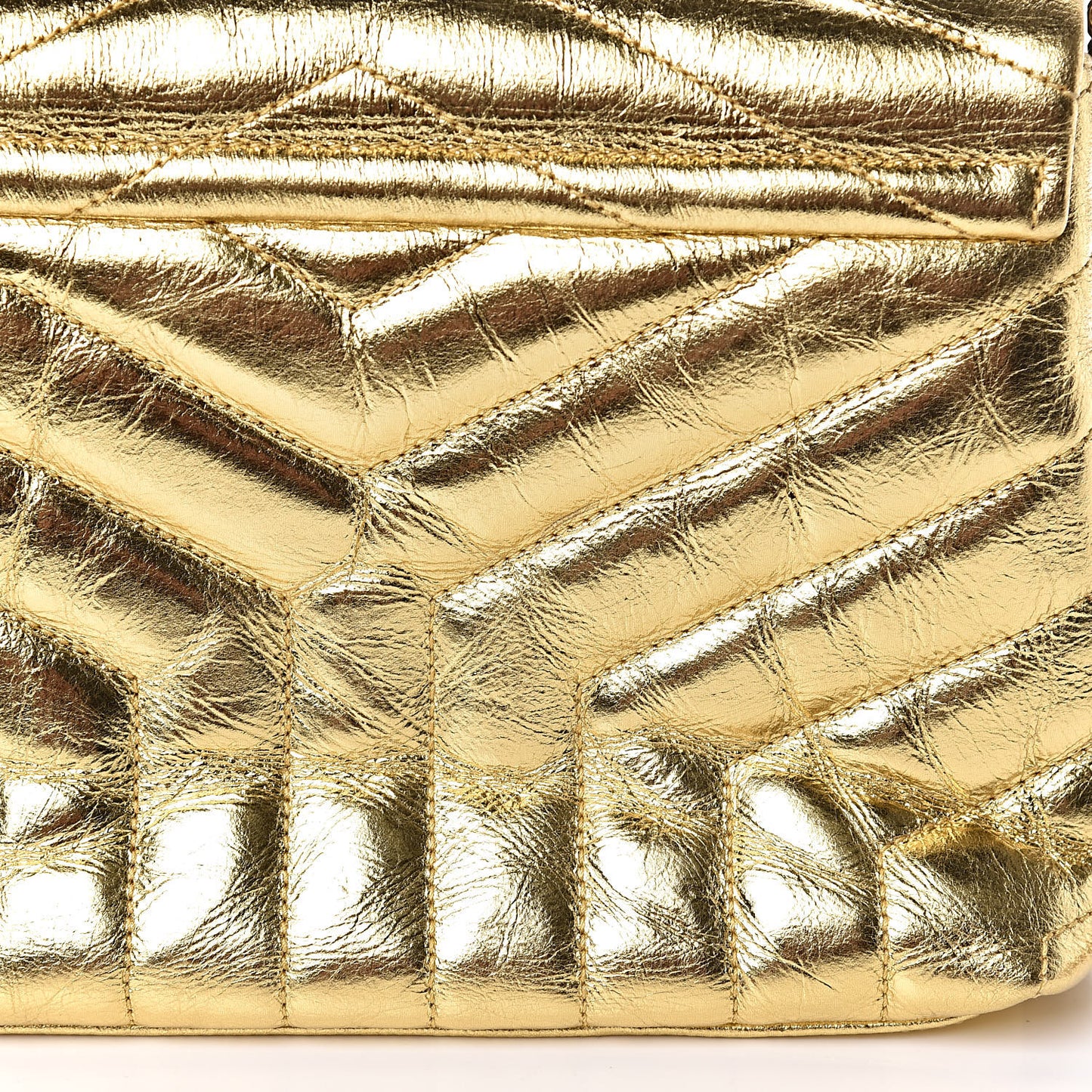 Metallic Calfskin Y Quilted Small Loulou Monogram Chain Satchel Gold