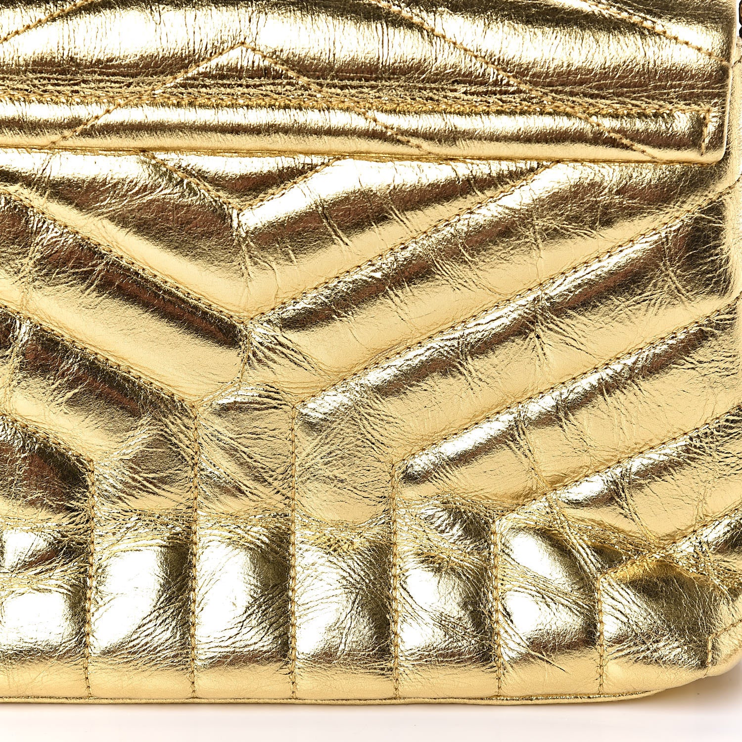 Saint Laurent Metallic Calfskin Y Quilted Small Loulou Monogram Chain Satchel Gold 8 of 16