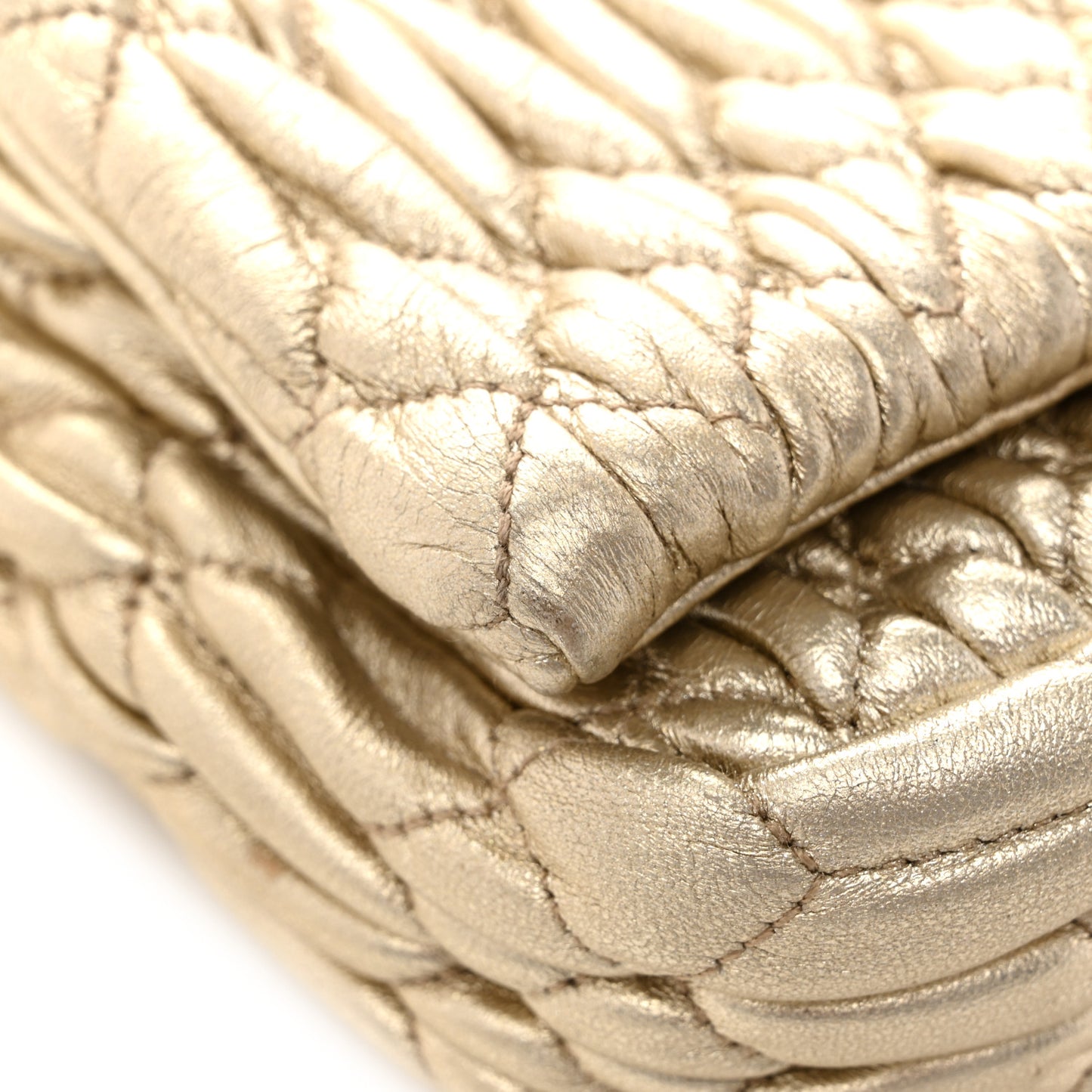 Metallic Nappa Matelasse Crystal Flap Clutch Gold