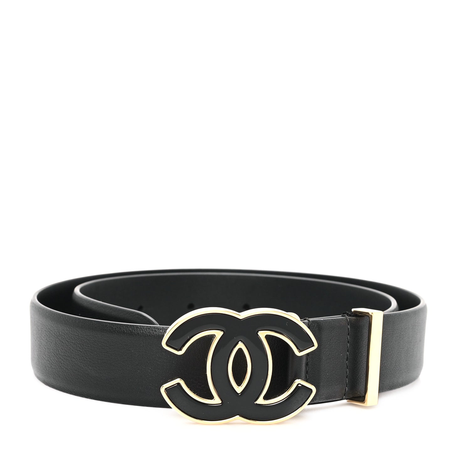 Calfskin Metal Enamel CC Belt 75 30 Black Golden