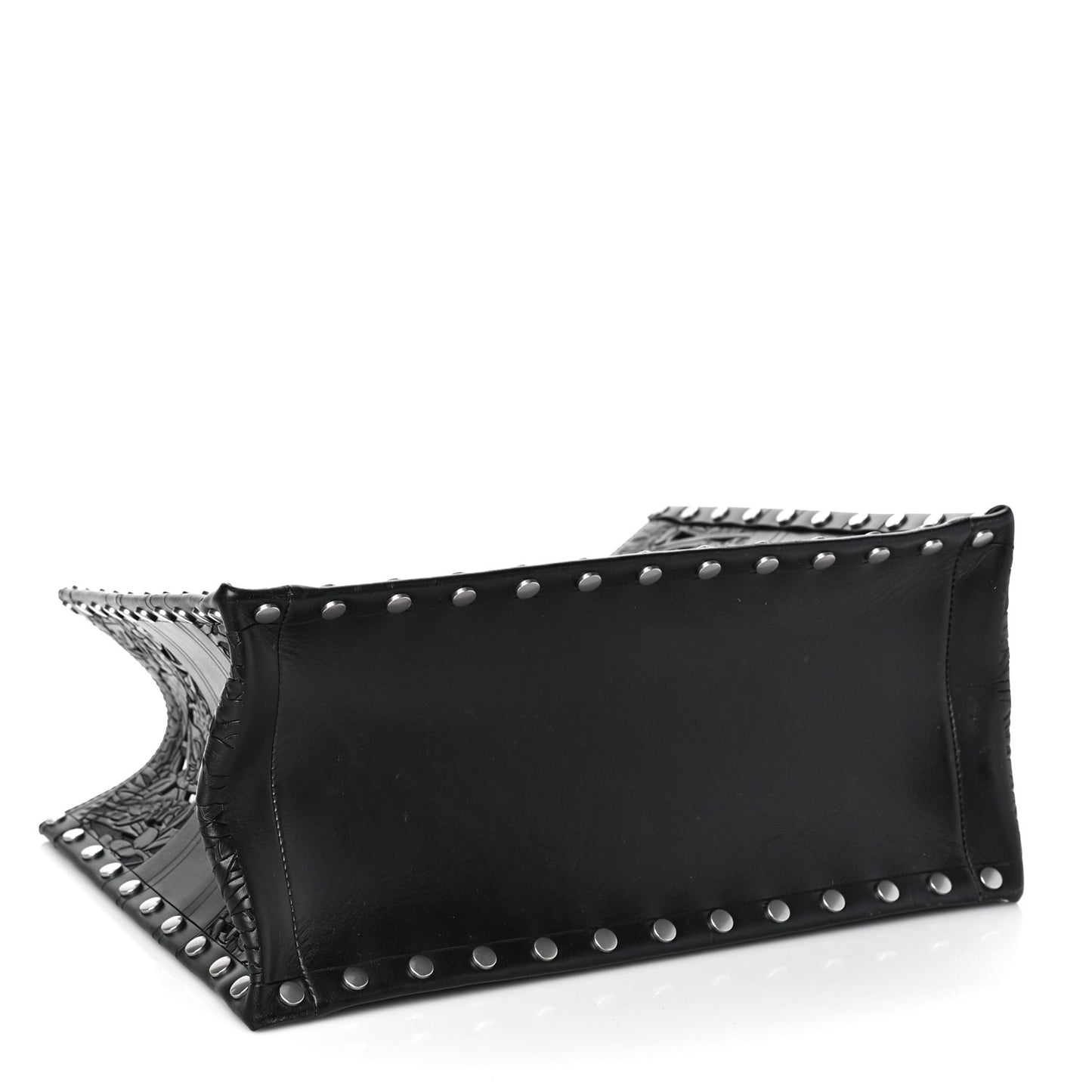 Calfskin Laser Cut Studded Medium Book Tote Black