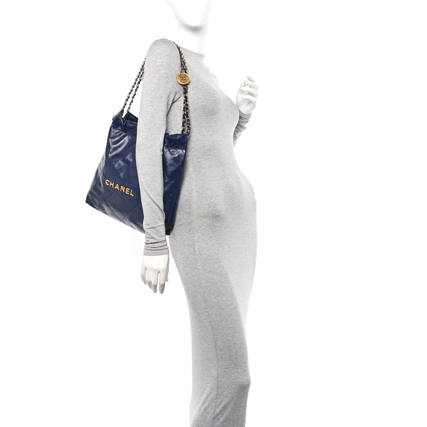 Shiny Calfskin Quilted Small Chanel 22 Navy