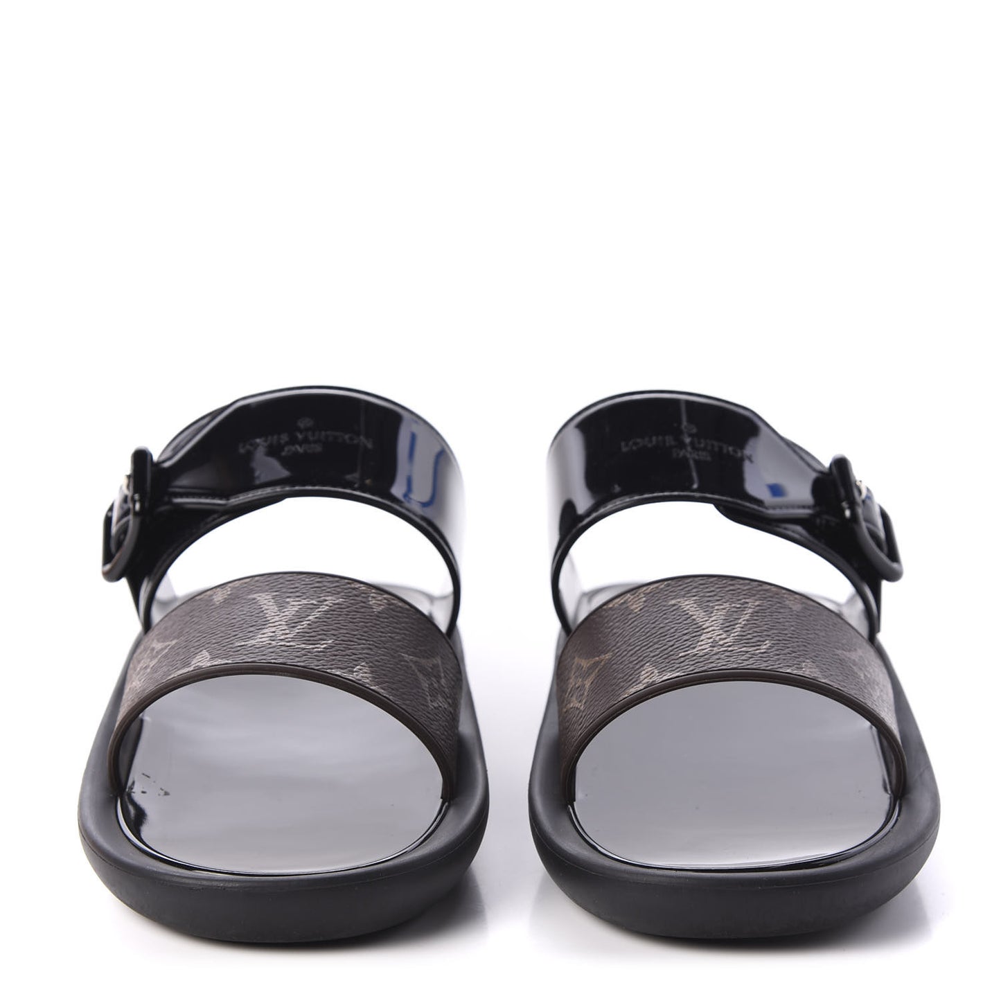 Monogram Sunbath Flat Mule Sandals 38 Black
