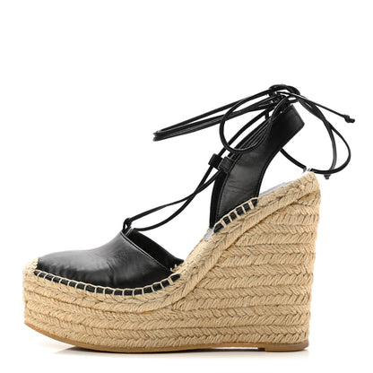 Saint Laurent Calfskin Espadrille Lace-Up Wedges 37 Black 1 of 12