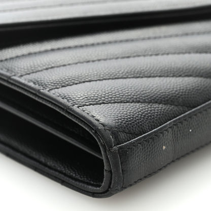 Saint Laurent Grain De Poudre Matelasse Chevron Monogram Chain Wallet Black 7 of 8