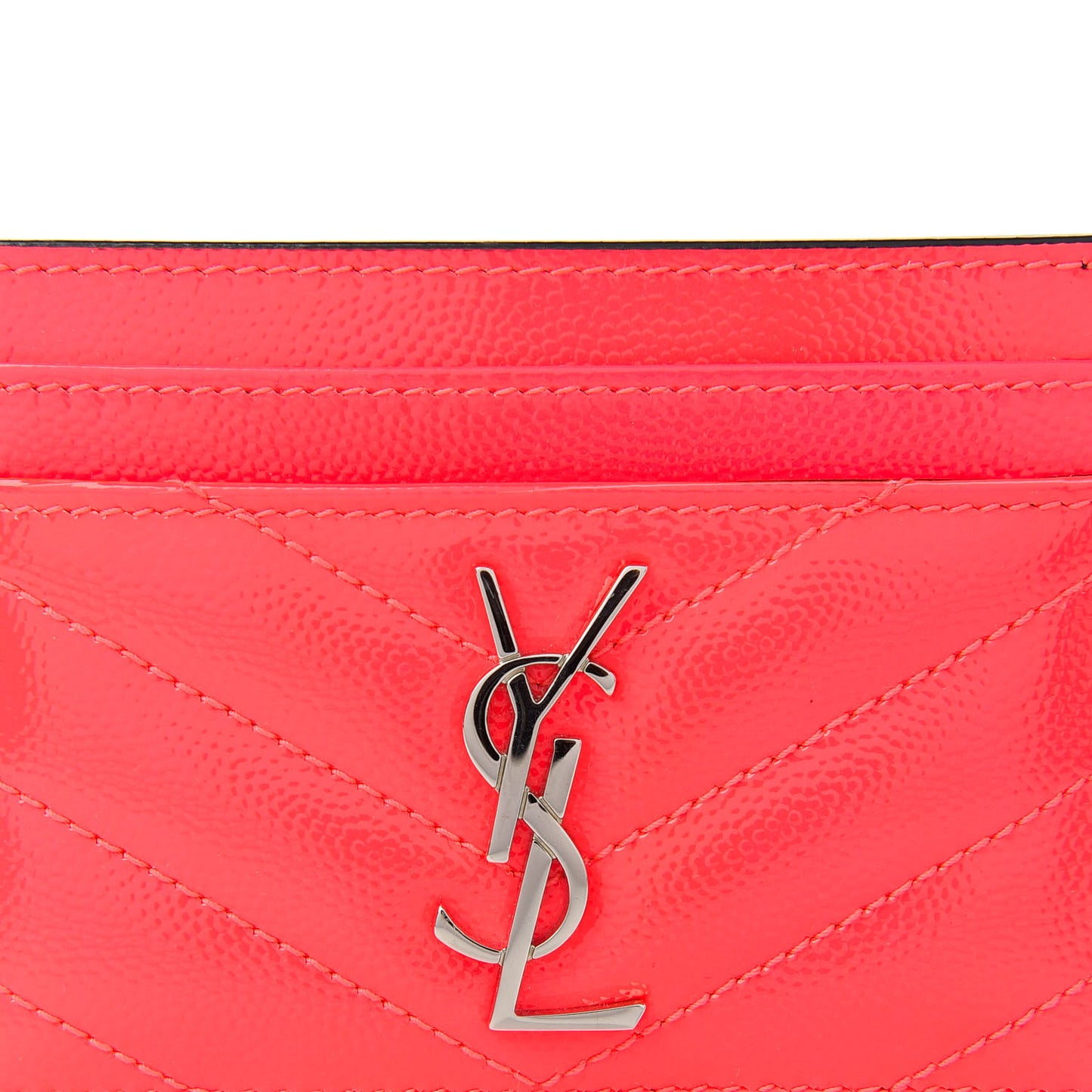 Patent Grain De Poudre Matelasse Chevron Monogram Credit Card Case Neon Pink