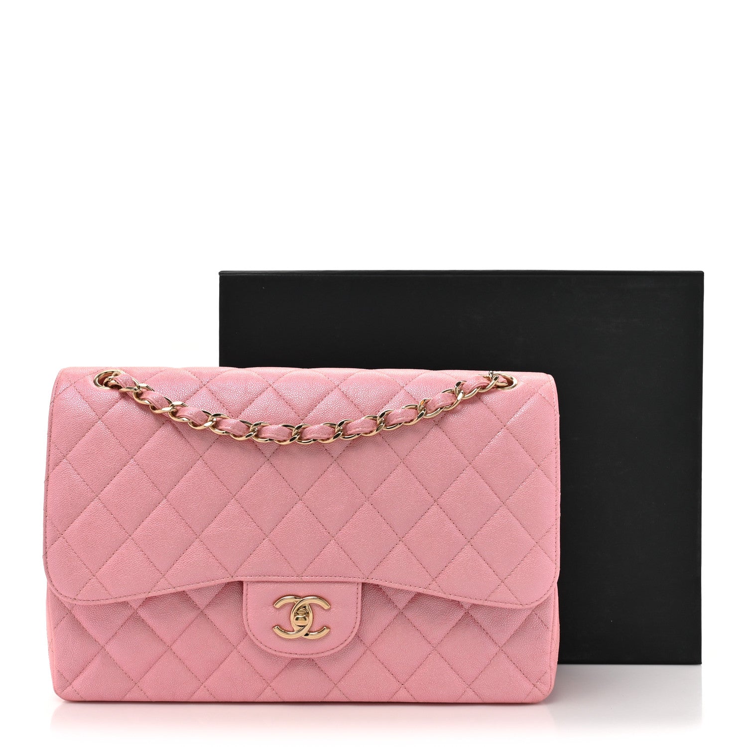 Chanel Iridescent Caviar Quilted Jumbo Double Flap Rose Pink 16 of 16