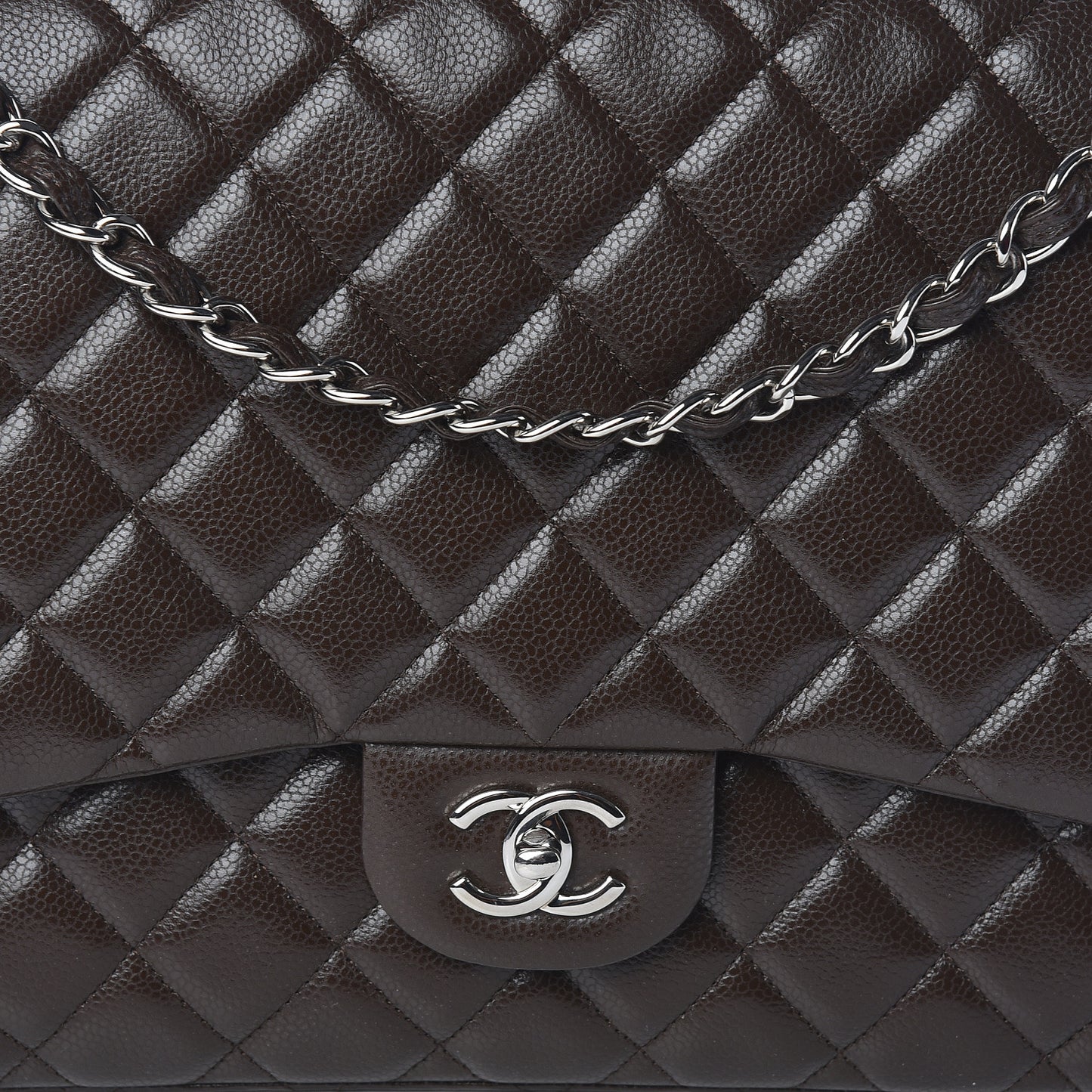 Caviar Quilted Maxi Single Flap Dark Brown