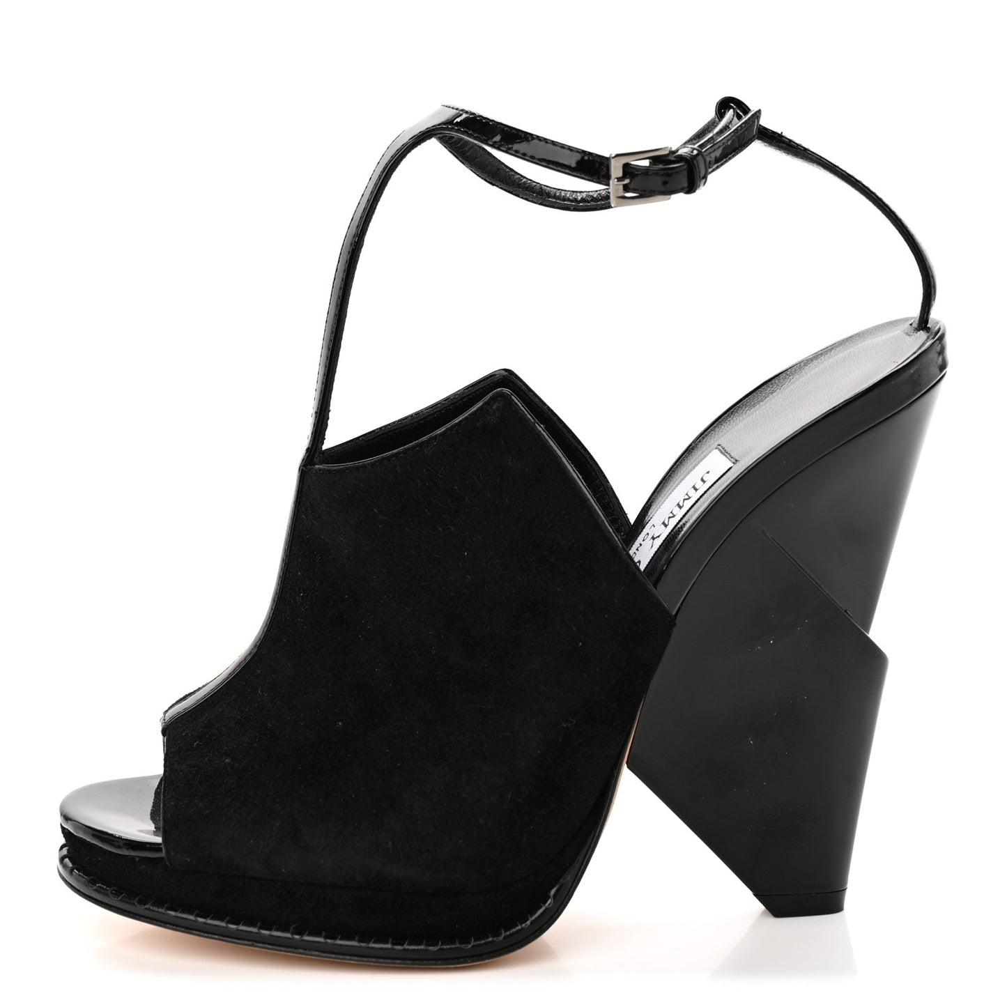 Suede Patent Kascade T-Strap Wedge Sandal 37.5 Black
