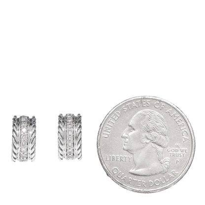 David Yurman Sterling Silver Diamond 12mm Cable Hoop Earrings 2 of 4