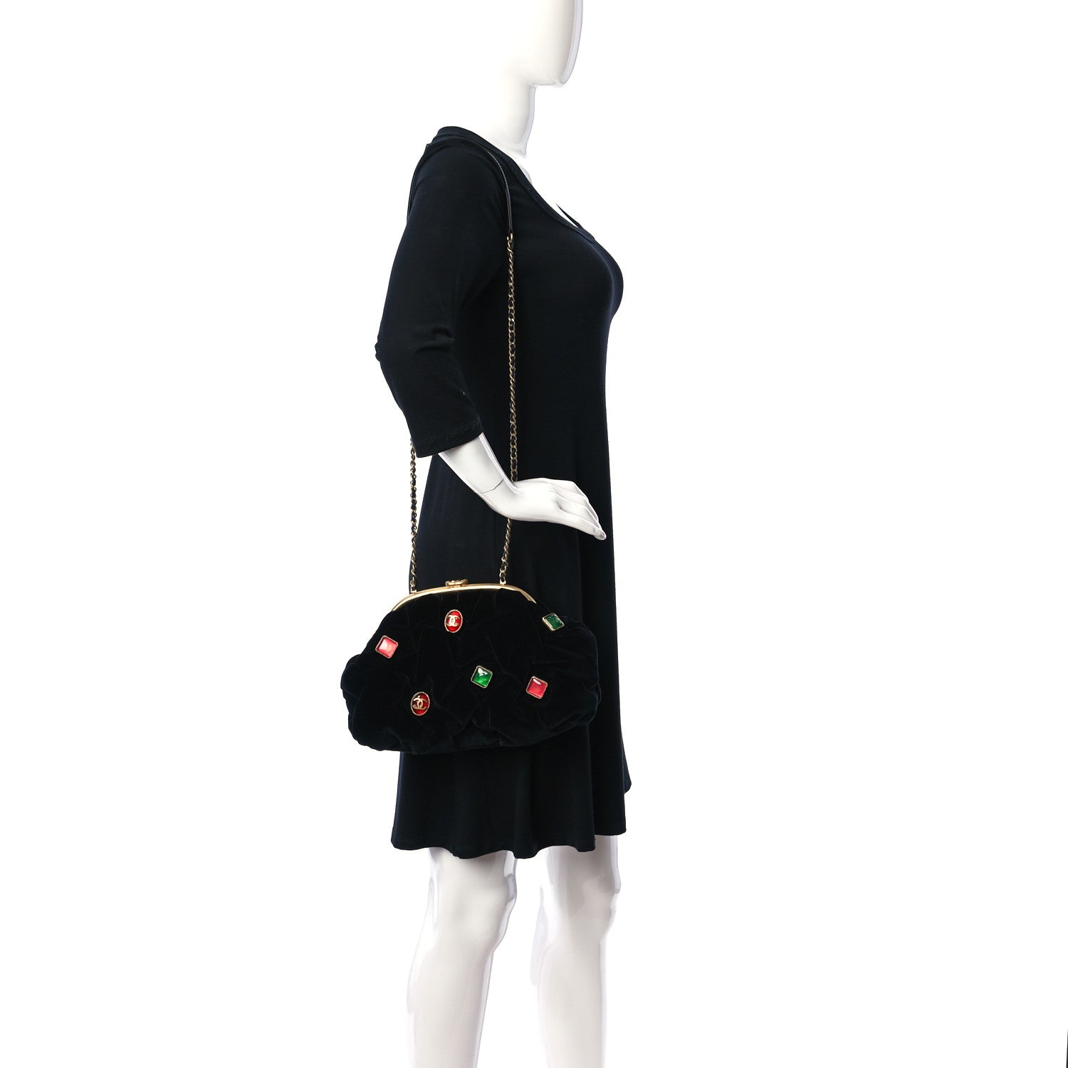 Chanel Resin Velvet Kiss Lock Clutch Black 2 of 9