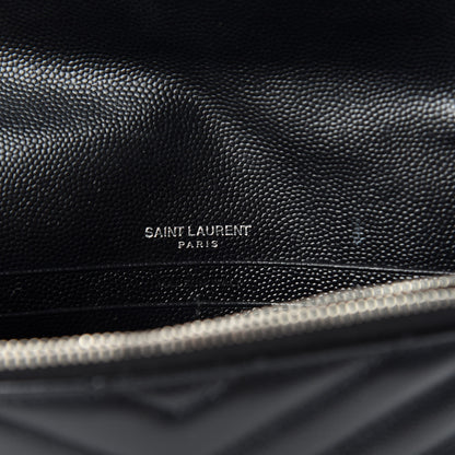 Saint Laurent Grain De Poudre Matelasse Chevron Monogram Envelope Chain Wallet Black 8 of 11