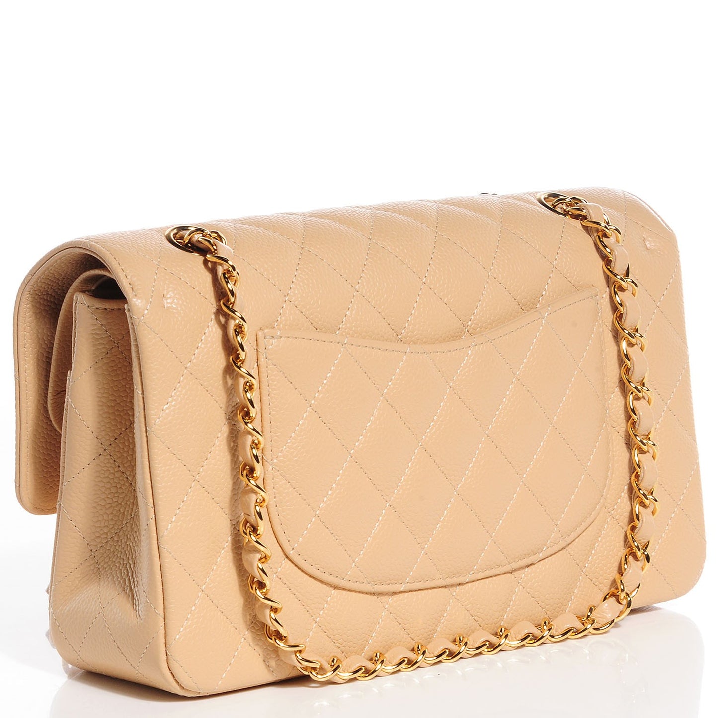 Caviar Quilted Medium Double Flap Beige Clair