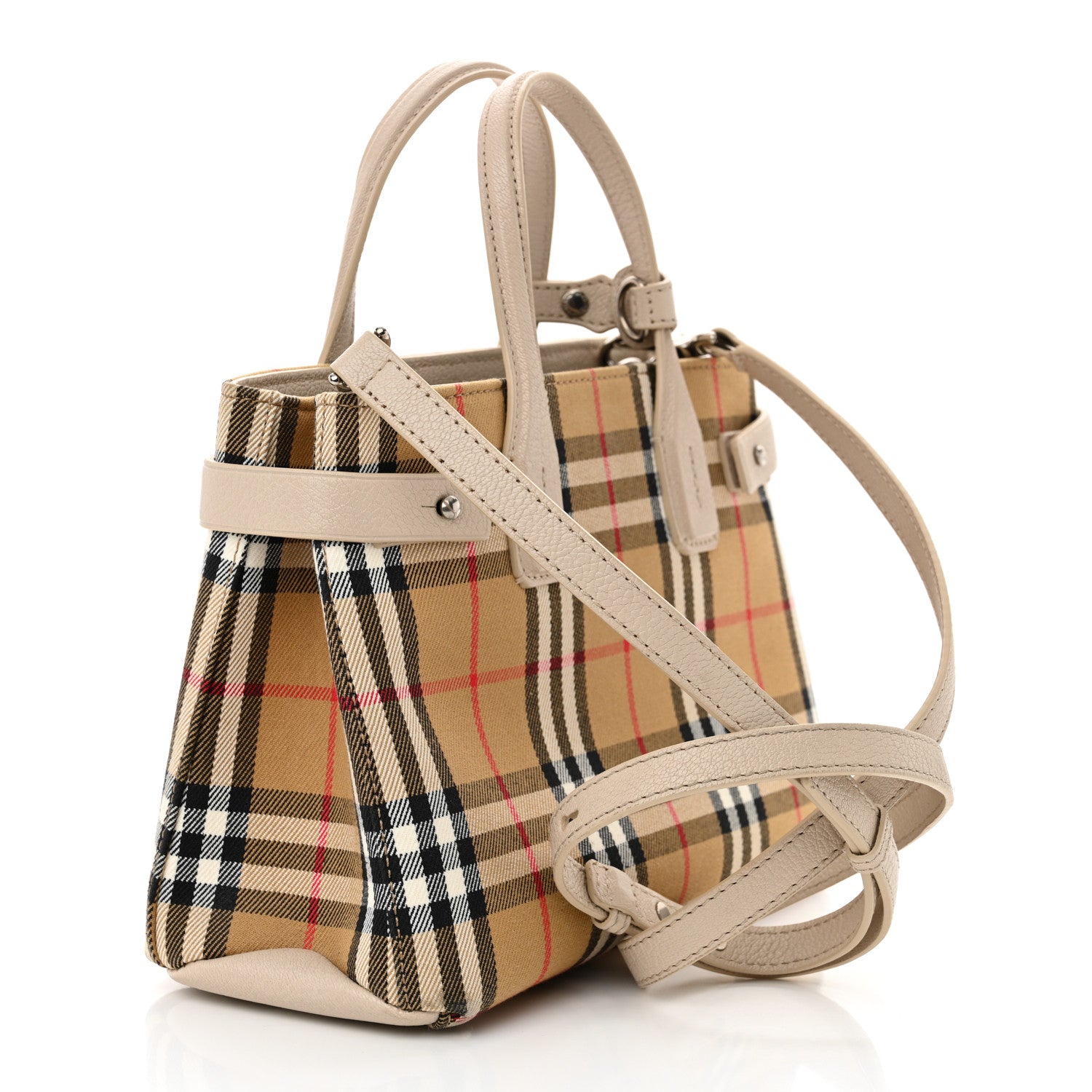 Burberry Goatskin Vintage Check Small Banner Tote Limestone 3 of 13