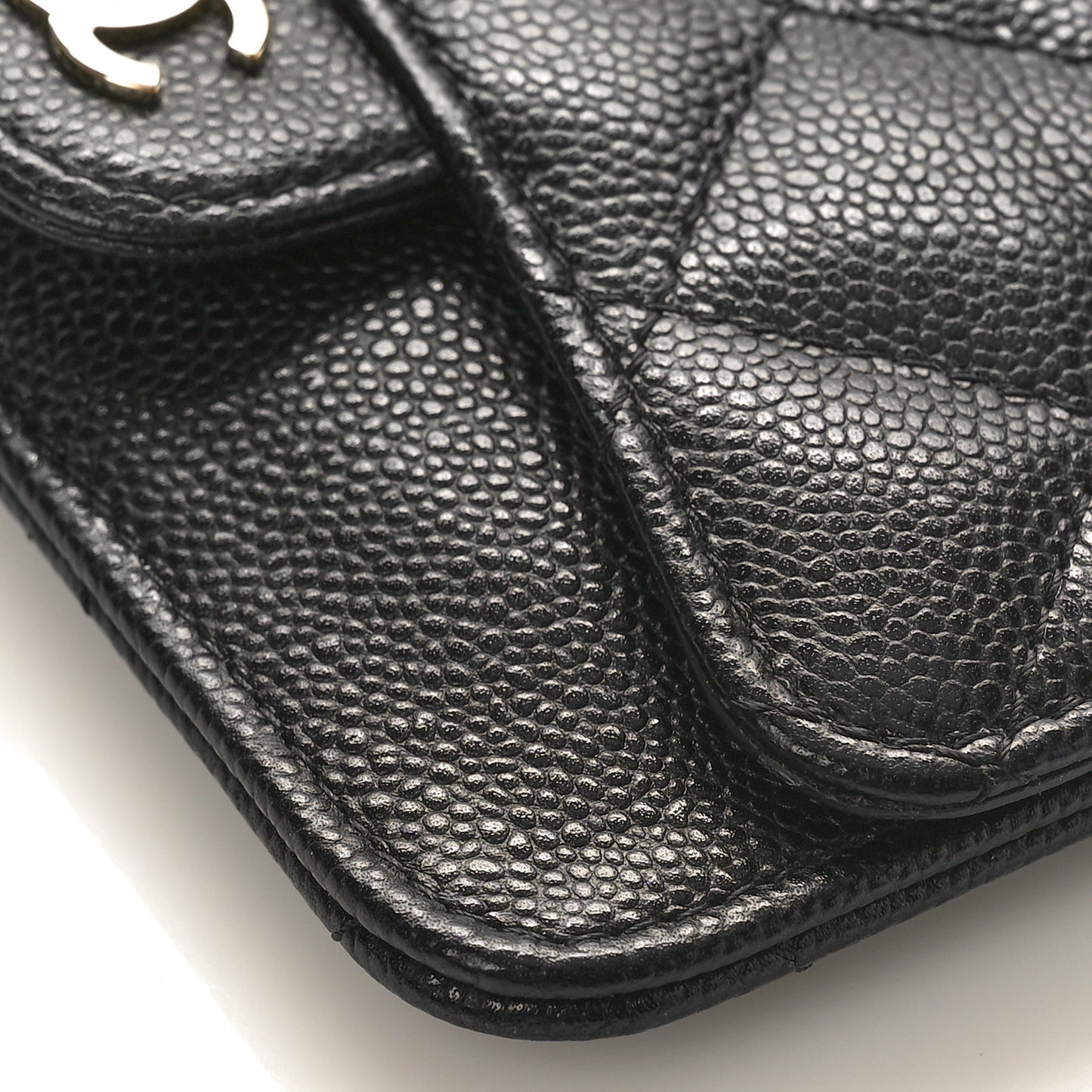 Caviar Quilted Flap Zip Card Holder Black