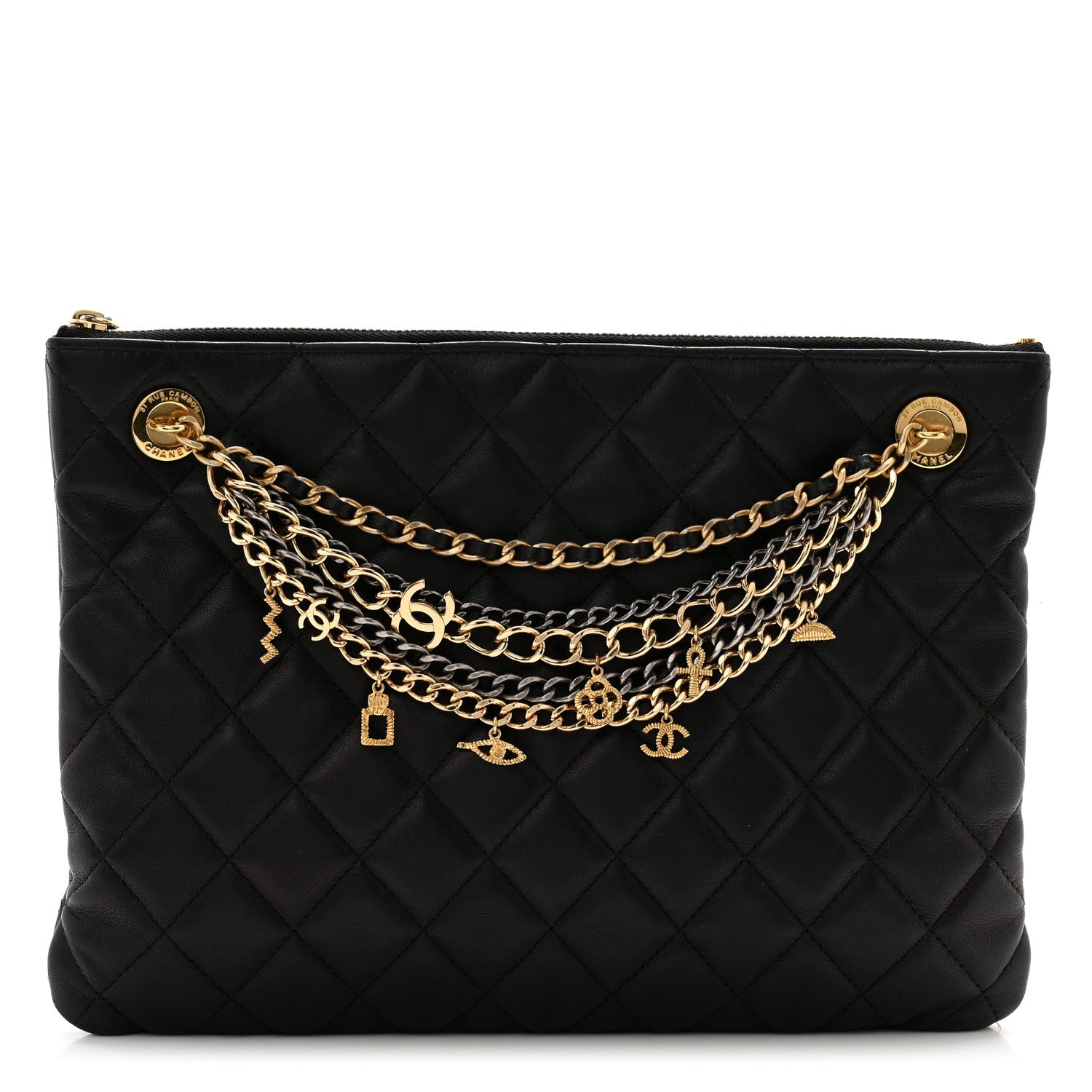 Chanel Lambskin Quilted Egyptian Amulet Zipped Pouch Black 1 of 11
