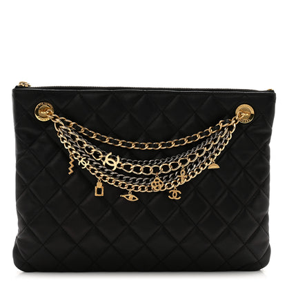 Chanel Lambskin Quilted Egyptian Amulet Zipped Pouch Black 1 of 11