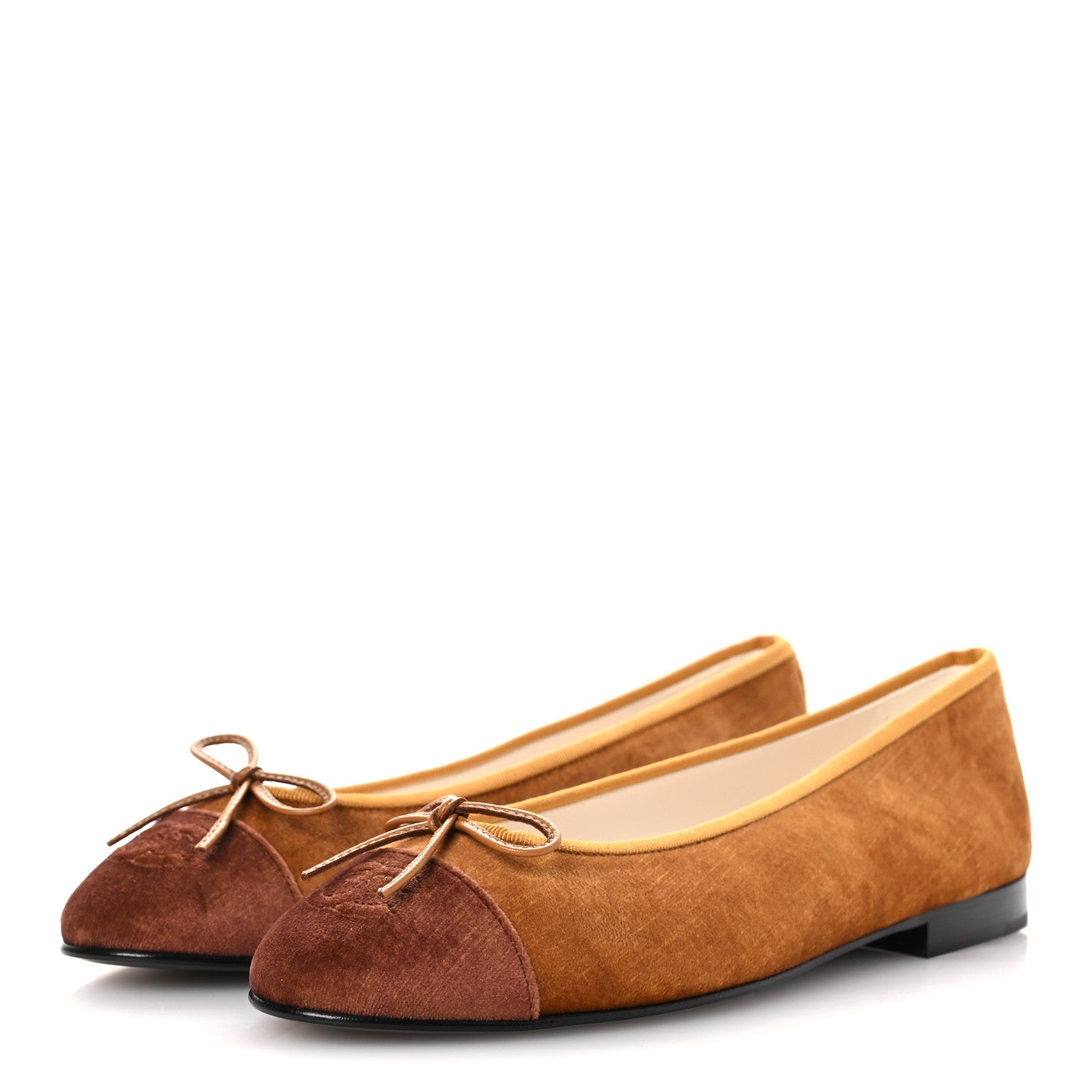 Chanel Velvet Cap Toe CC Ballerina Flats 39.5 Brown Light Brown 4 of 11